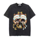 Hip-hop t shirts american high street half sleeve gorilla face printing washed distressed retroloose short sleeve t-shirt