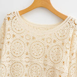 Women Sweater Knitwear Cutout Blouse Short Midriff Outfit Sun Protection Shirt Long Sleeve Bohemian Pullover Sweater