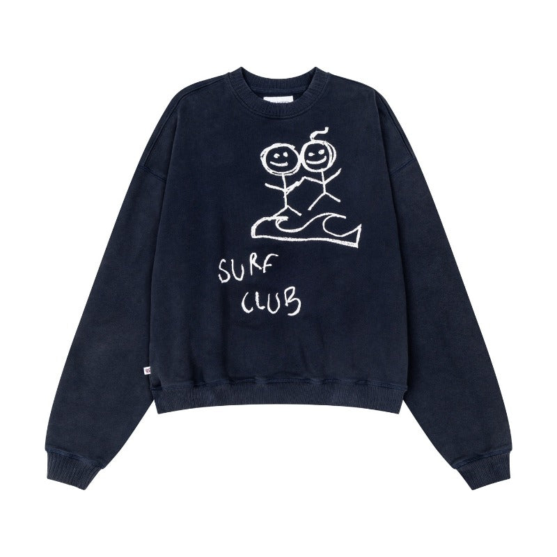 Korean urban stickman fall/winter logo aw distressed crewneck sweatshirt & jogger set