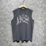 Amiri tank top with cracked curved letter cut outprinting