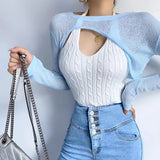 Women Sweater Knitwear Spring round Neck Irregular Smock Top Short-Sleeved T-shirt