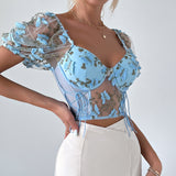 Women Party Tops Halter Perspective Butterfly Embroidered Suspender Mesh Vest