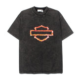 Hip-hop t-shirts: american street style flame cross print, washed vintage, relaxed fit short sleeve tee - trendy tee