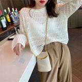 Women Knitted Pullover Cutout Blouse Hollow Sweater
