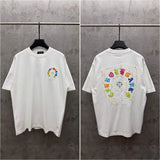 Ch hip-hop t shirts high street ch short sleeve sanskrit color embroidery loosecasualpure cotton american heavy weight short sleeve