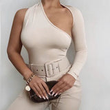 Women Jumpsuit Sexy One-Shoulder Single Sleeve Jumpsuit