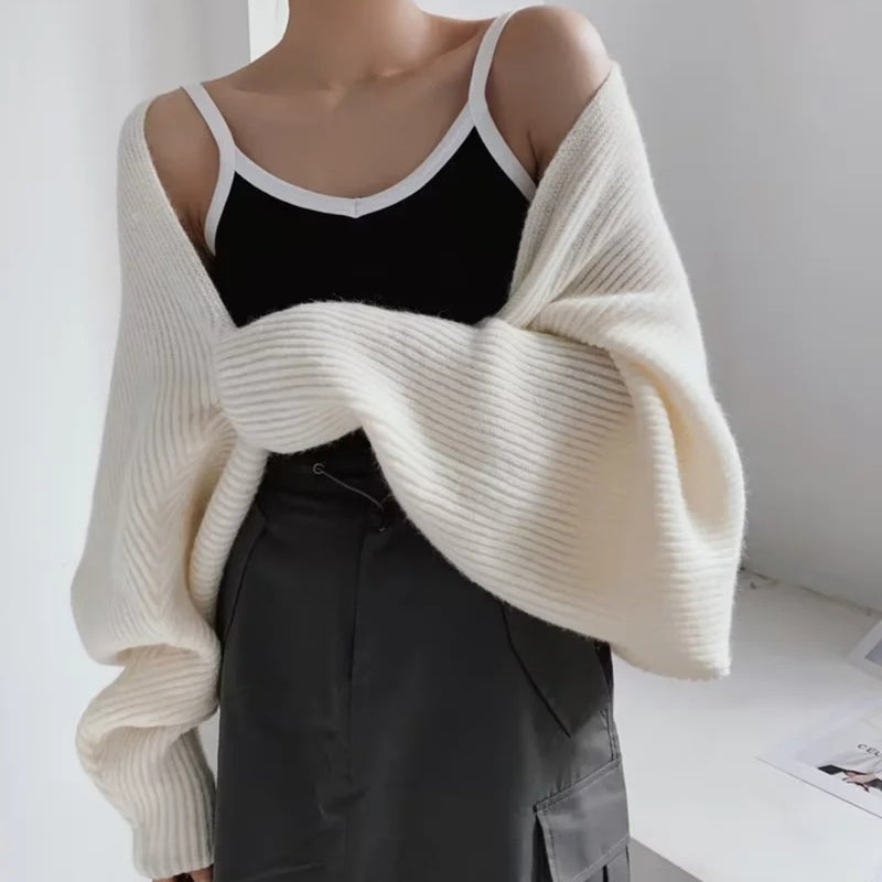 Women Sweater Knitwear Batwing Sleeve Knitted Inverness Sweater Cardigan