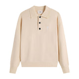 Ami araunriflove polo collar lapel fall and winterknitting shirt wool sweater long sleevesembroider couple