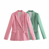 Women Suits Autumn Houndstooth Suit Double Breasted Mid-Length Coat