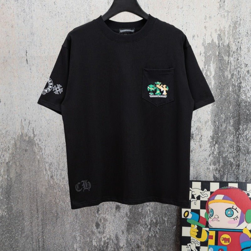 Ch hip-hop t shirts high streetch crow short sleeve sanskrit camouflage cross classic loosecasualamerican heavy weight