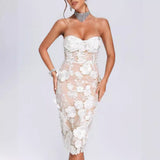 Women Evening Dress Elegant Lace Three-Dimensional Flower Sexy Dress Dress