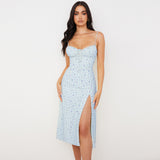 Women Dresses Summer Split Slip Dress Floral Strap Dress (Zns0409)