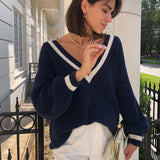 Women Knitted Sweater Spring and Autumn Sweater Loose off-the-Shoulder Bottoming Shirt Women's Sweater