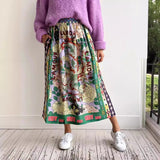 Women Dresses Graffiti Casual Two-Piece Suit Satin Printed Long Sleeve Shirt Skirt (Jrm0409)