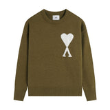 Ami araunriflong sleeveslove jacquard topspullover woolen sweater round neck knitting shirtfall and wintercouple