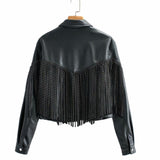 Women Leather Jacket Spring Lapel Imitation Leather Long Sleeve Baggy Coat