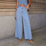 Women's pants: factory direct, cross-border, american-style solid color loose fit fashion long sleeve denim set, european and american style wide leg pants