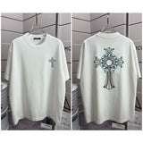 Ch hip-hop t shirts ch short-sleeved cross loosecasualpure cotton distressedheavy weightlong sleevest-shirt men's t