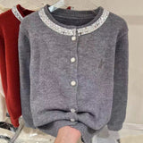 Women Knitted Cardigan Autumn and Winter Sequined Embroidered Knitted Cardigan Single-Breasted round Neck Sweater