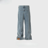 MIJKO Men's Vintage Pants MIJKO Men's Women's Design Trousers Men's and Women's Straight Washed Jeans