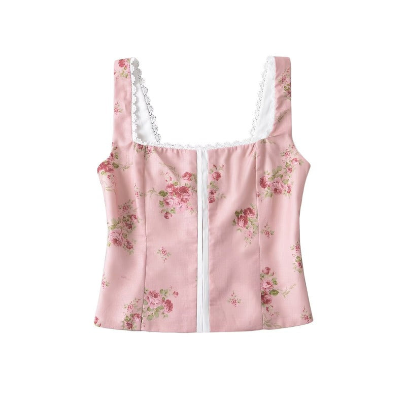 Women Tops Summer Printed Vest Backless Short Top