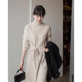 Women Maxi Dress Autumn Winter Retro Turtleneck Knitting Dress