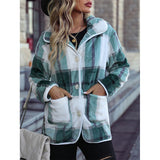 Women Trench Coat Autumn Lapel Long Sleeve Single-Row Plaid Casual Coat