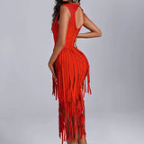 Women's Evening Dress Backless Tassel Dress Sleeveless Bandage Dress
