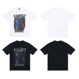 saint m t shirts s.m oil painting character graphic crew neck short sleeve top