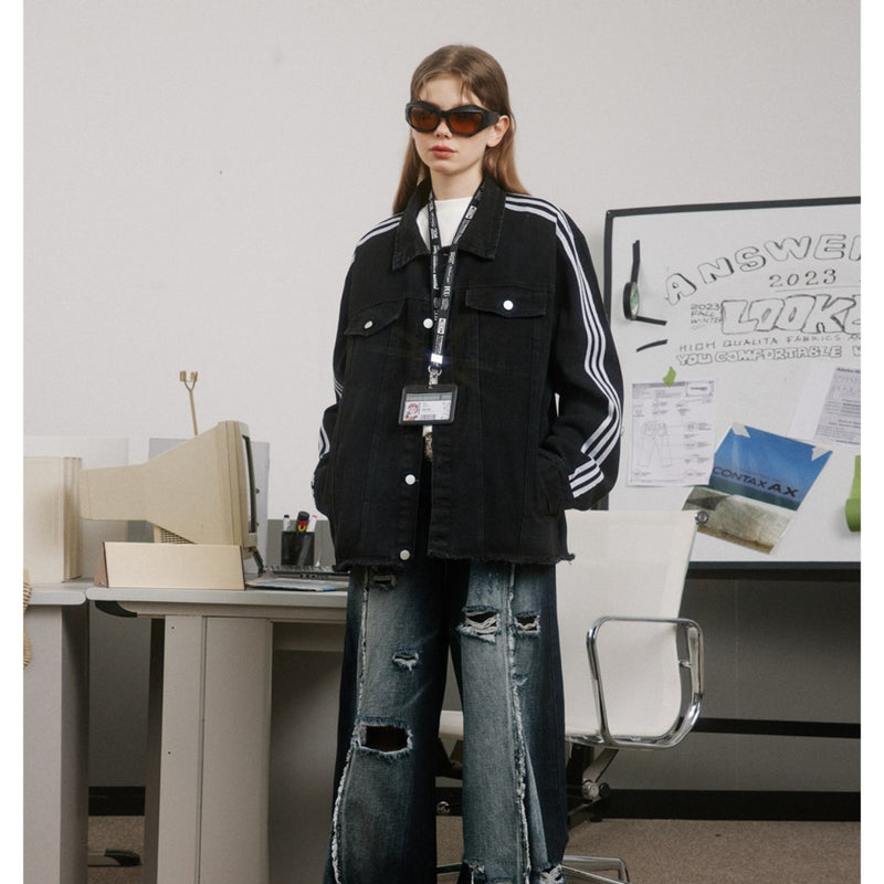 Unisex Jacket Retro Loose Black Denim Jacket Jacket