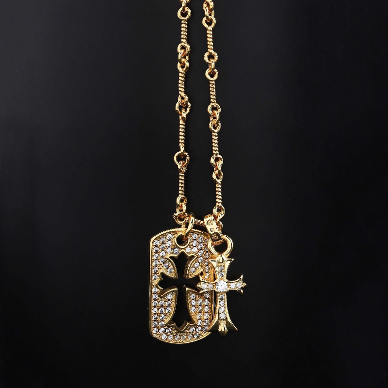 Chrome Hearts Necklace Men's and Women's Cross Necklace Full of Diamonds