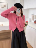 Women Knitted Cardigan Autumn and Winter round Neck Single-Breasted Long Sleeve Sweater Coat