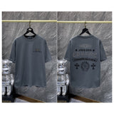 Ch hip-hop t shirts high version ch heavy industry hot diamond horseshoe sanskrit letter cross loosecasualamerican style heavy weight