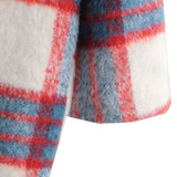 Women Woolen Coat Autumn and Winter Plaid Button Mid-Length Woolen Coat Outerwear