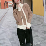 Women Knitwear Autumn and Winter Loose Stand Collar Double Zipper Knitted Cardigan