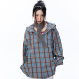 Unisex Jacket Autumn Loose Hooded Plaid Shirt