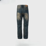 MIJKO Men Vintage Pants MIJKO Textured Splicing Trousers Straight Washing Water Old Jeans