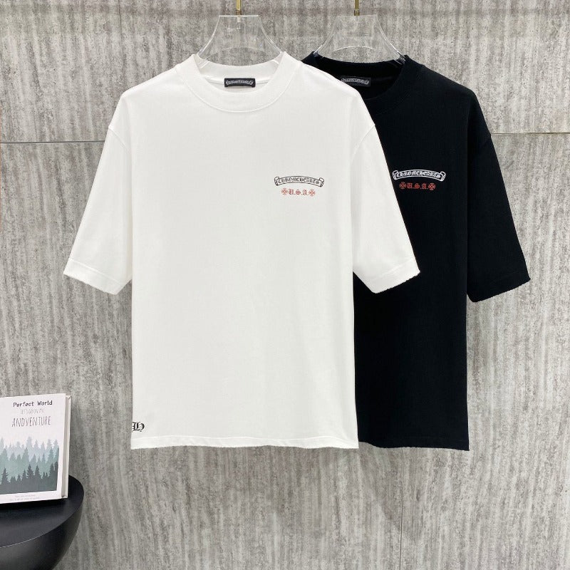 Ch hip-hop t shirts ch crow short-sleeved flag sanskrit printingloosecasualpure cotton american heavy weight short-sleeved