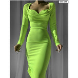 Women Dresses Fall/Winter Long Sleeve Square-Neck Party Dress (Ont0408)