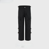 MIJKO Men's Vintage Pants MIJKO Men's Women's Functional Buckle Trousers Straight High Street Casual Pants