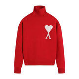 Ami high collar knitting shirt fall and winterlong sleevesloose big heart jacquardtopspulloversweaterwool couple