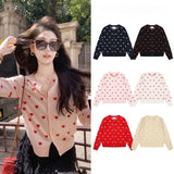 Ami arauneifheart printed jacquard knitting round neck cardiganfall and winter woolen coatoutwear single-breasted sweet