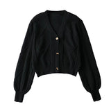 Women Sweater Knitwear Spring Retro Twist V-neck Single Breasted Knitted Cardigan
