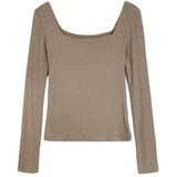 Women T Shirt Long Sleeve Square-Neck T-shirt Women's Slim Top Bottoming Shirt