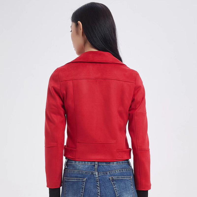 Women Jacket Autumn and Winter Suede Lapel Motorcycle Jacket