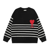 Ami araunrifheart jacquard round neck stripessweaterfall and winterknitting shirt loose woolen sweater couple