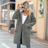 Women Trench Coat Autumn and Winter Long Single-Breasted Lapel Pocket Solid Color Plush Coat Jacket