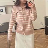 Women Knitwear Autumn and Winter Striped Sweater Loose Knitted Cardigan