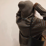 Women Knitted Pullover Striped Hooded Sweater Autumn Loose Sweater