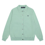 Dopamine macaron color autumn/winter rl small malafit polo collar knit cardigan women's couple's wool sweater